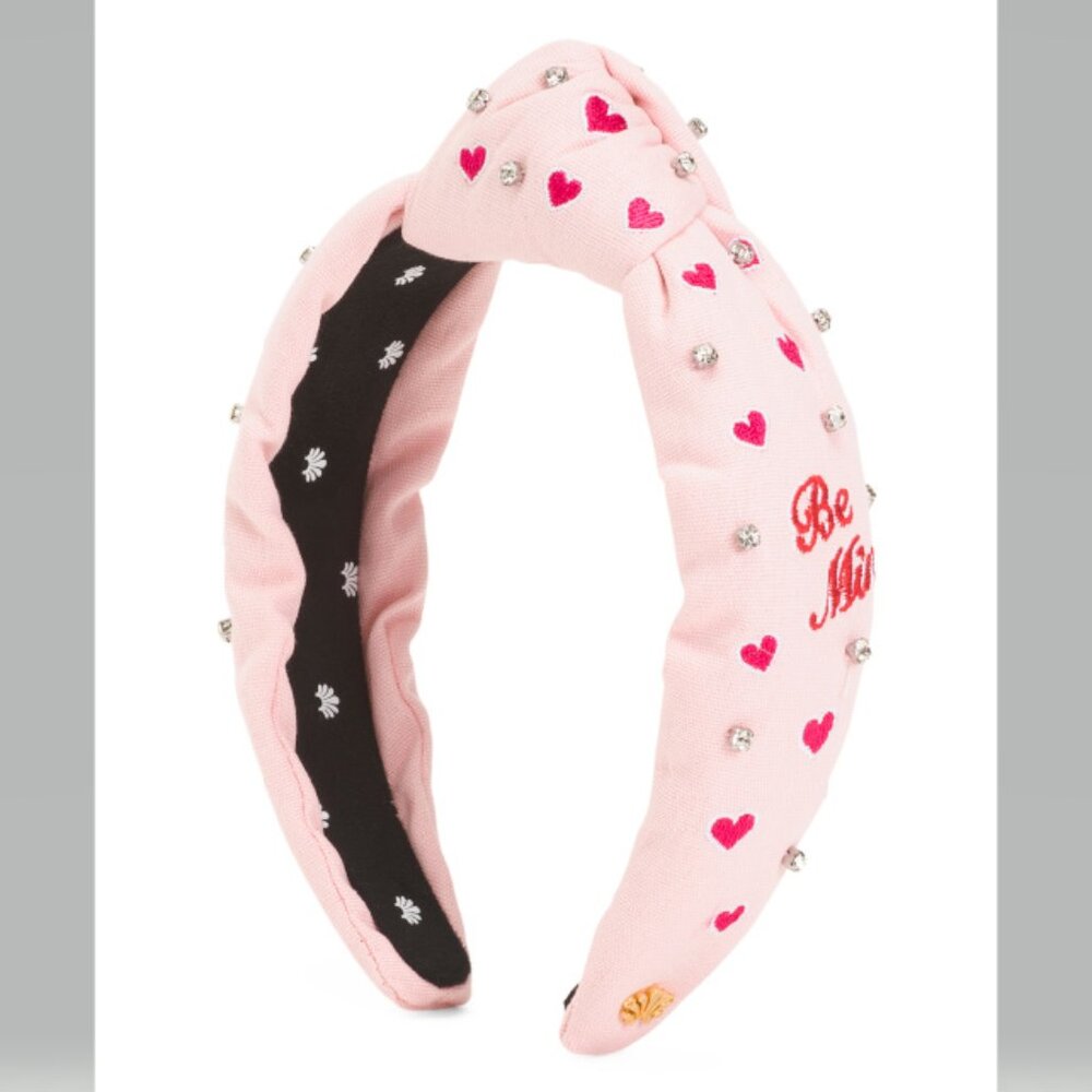 Lele Sadoughi Valentine's Day Heart Embroidered Knotted Headband Petal Pink NWT